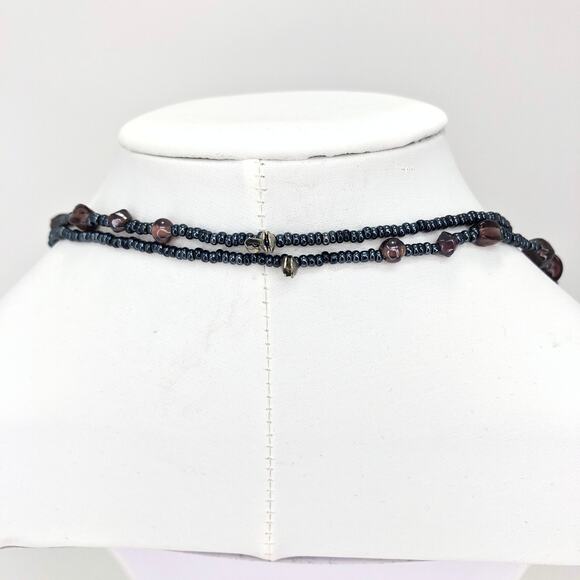 Beaded Opera Necklace Dual Strand Vintage No Clasp Earth Tones Vintage - Picture 4 of 7